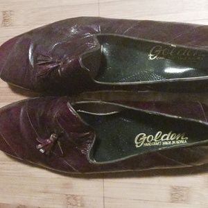 Golden Dark Brown Eel Skin Shoes w tassels